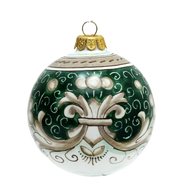 CHRISTMAS ORNAMENT: Deruta Vario Deluxe Round Ball (3" Ø) - SAGE GREEN - Artistica.com