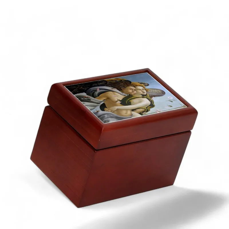 SUBILMART: WOOD BOX Lined Tea Bags Wood Box with printed tile lid - Opera "Venere Botticelli" (Detail2)